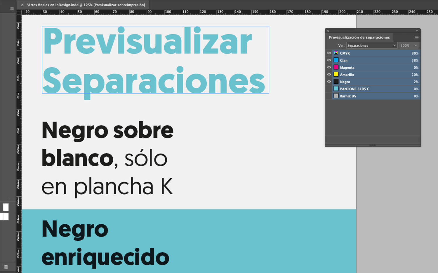 Artes finales en Adobe InDesign. Previsualizar separaciones