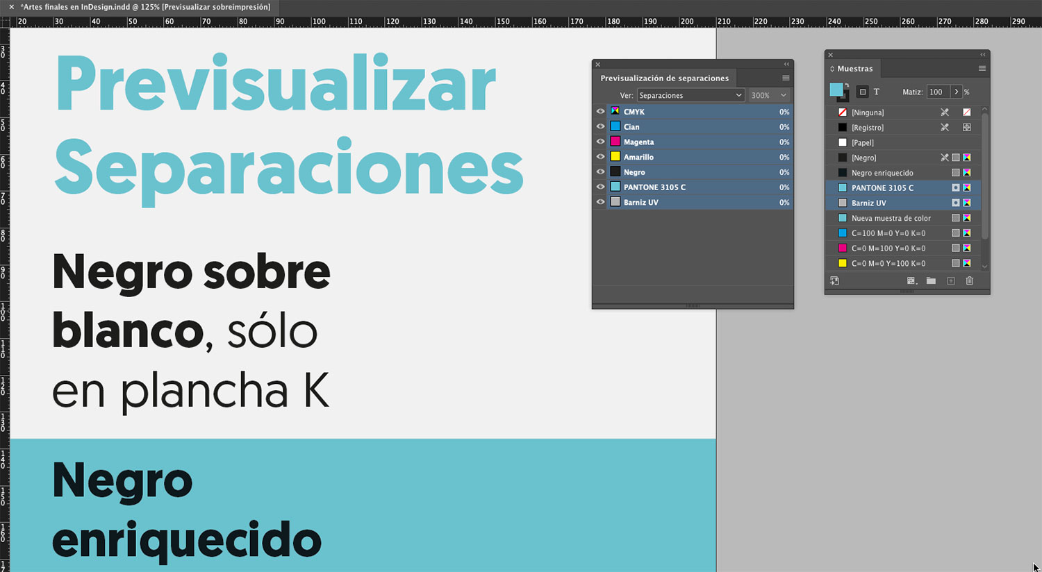 Artes finales en Adobe InDesign. Previsualizar separaciones