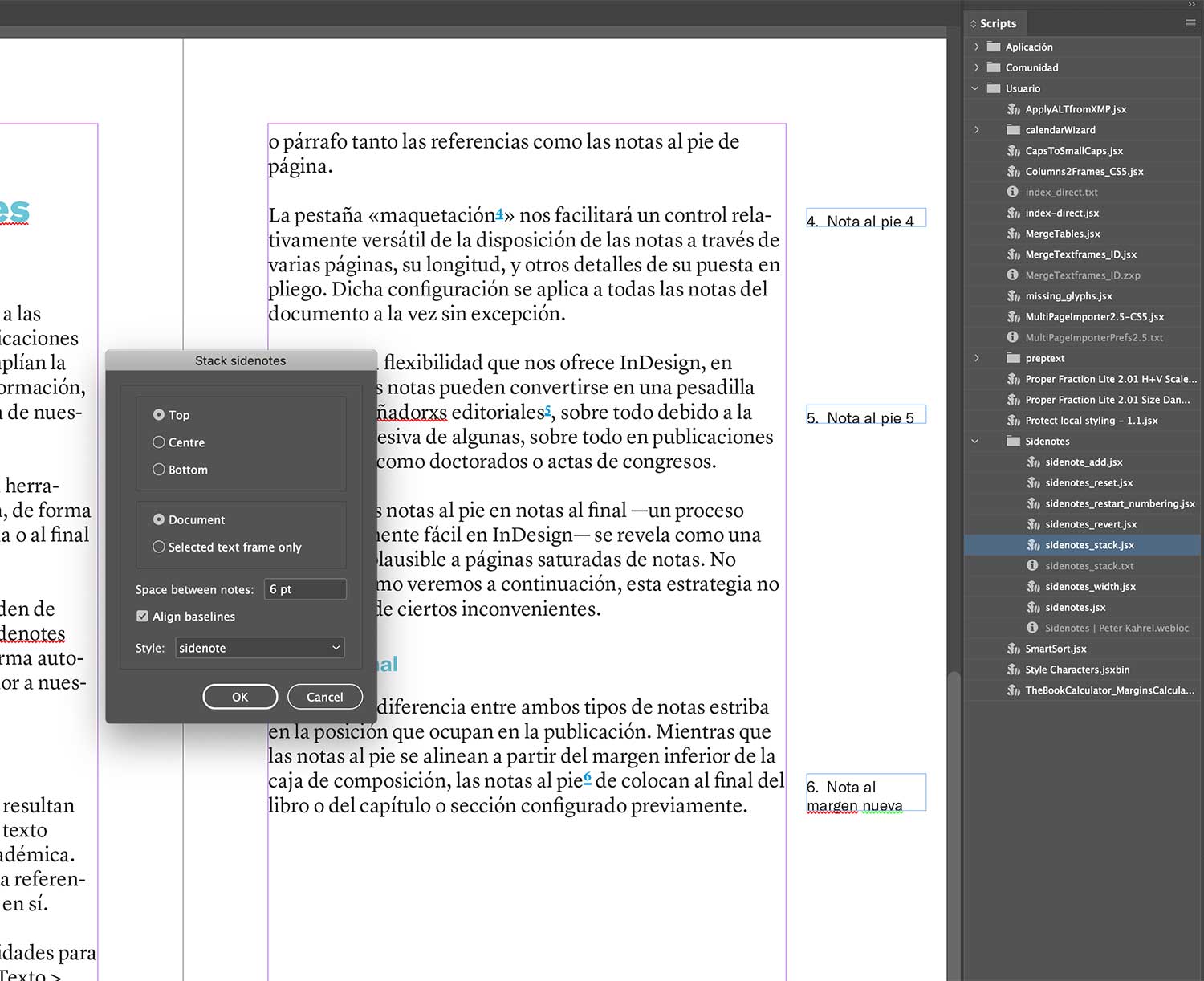 Notas al margen en InDesign con Sidenotes.