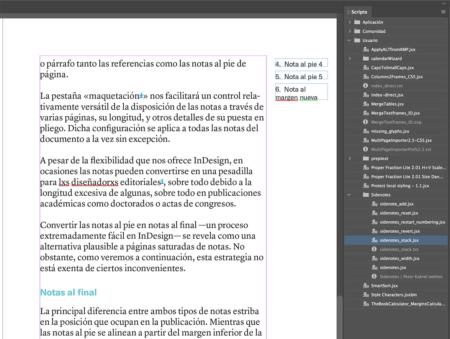 Notas al margen en InDesign con Sidenotes.