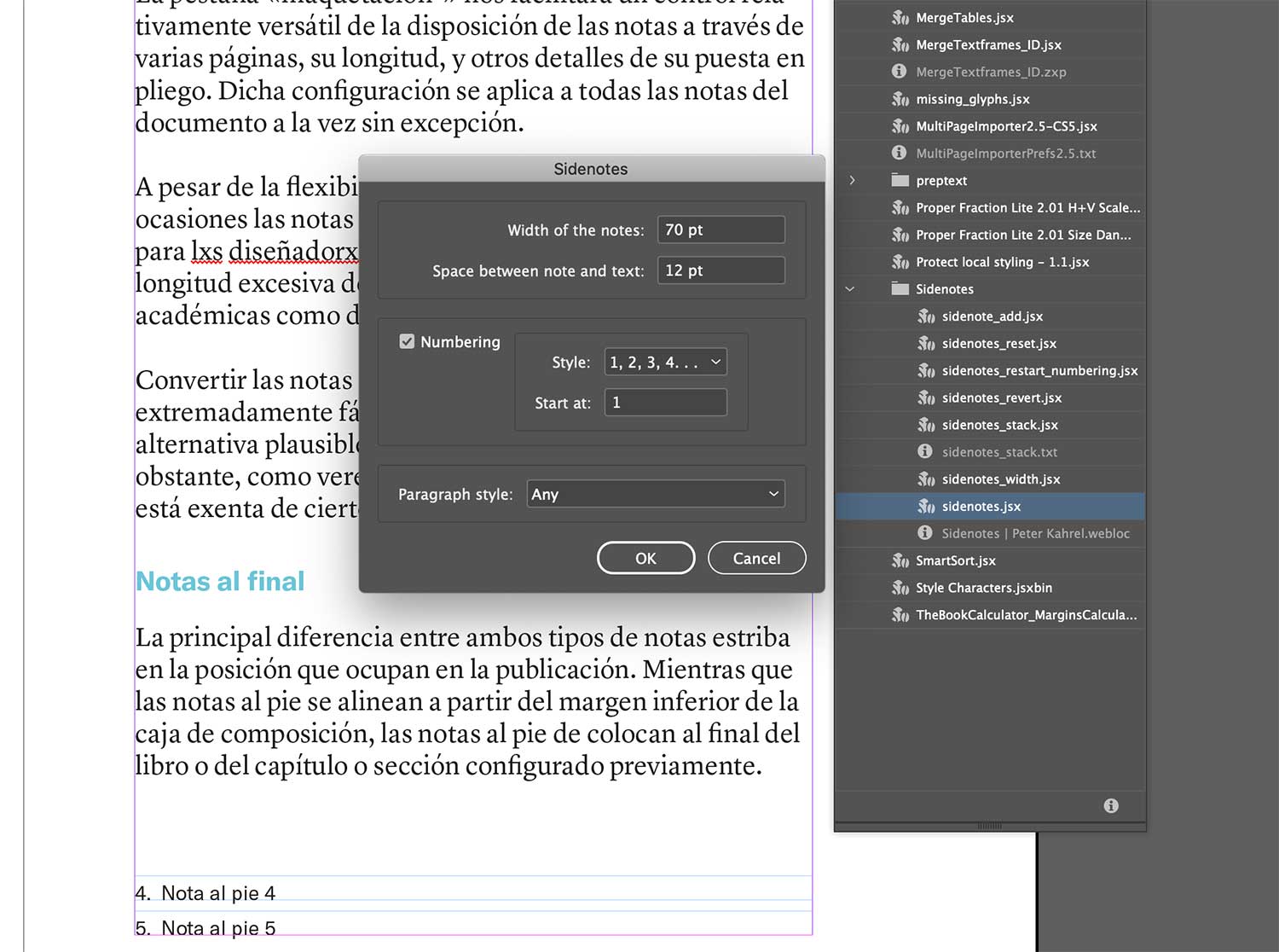 Notas al margen en InDesign con Sidenotes.