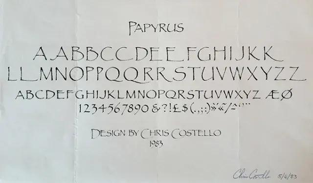Tipografía papyrus bocetos originales.