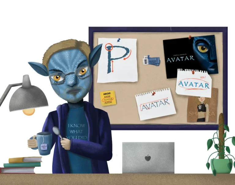 Ilustración de la tipografía Papyrus como Ryan Gosling y Avatar