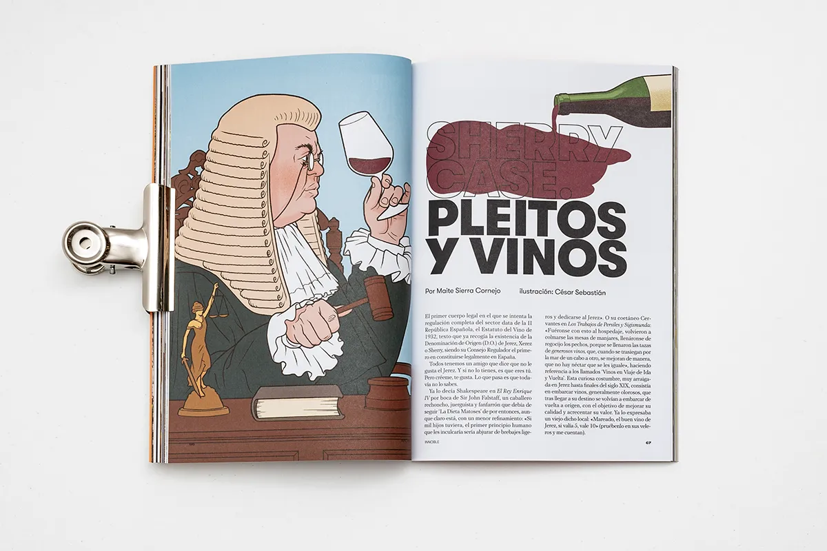 Revista Innoble wine magazine España, pliegos interiores con ilustración sobre vino