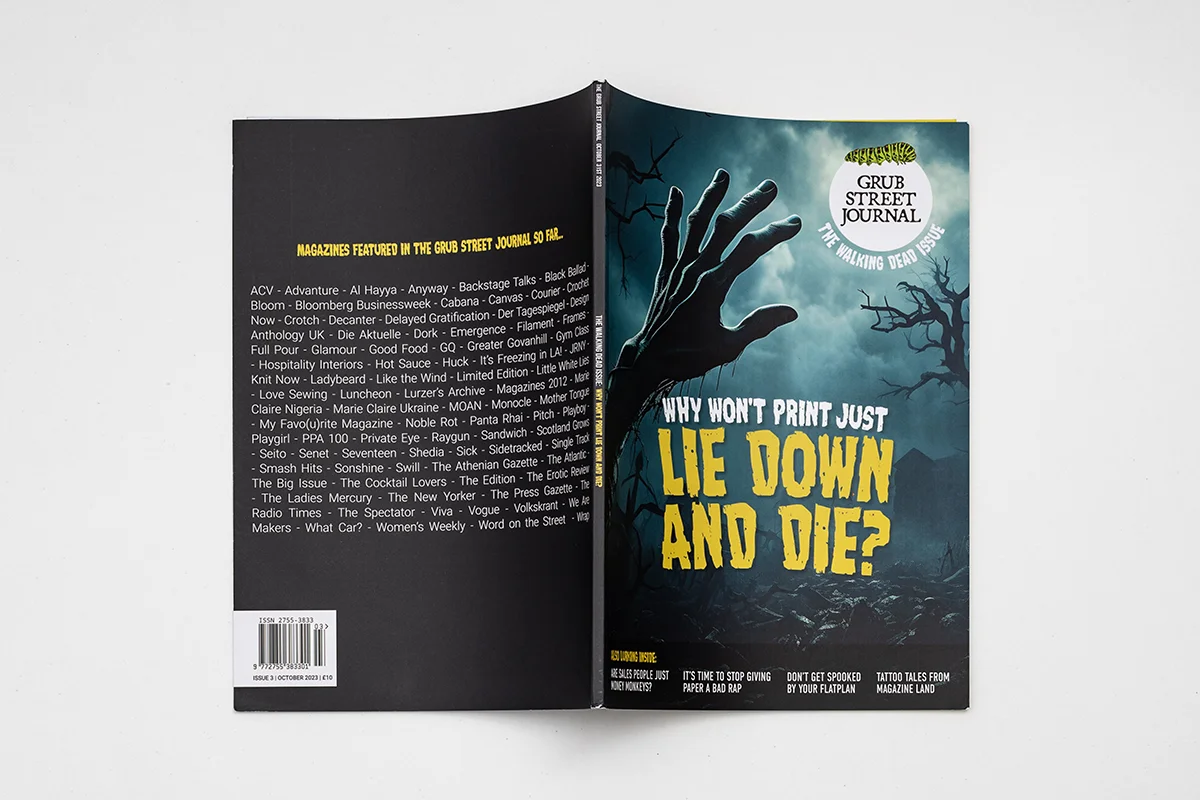 Revista Grub street journal, UK. Cubiertas con zombie