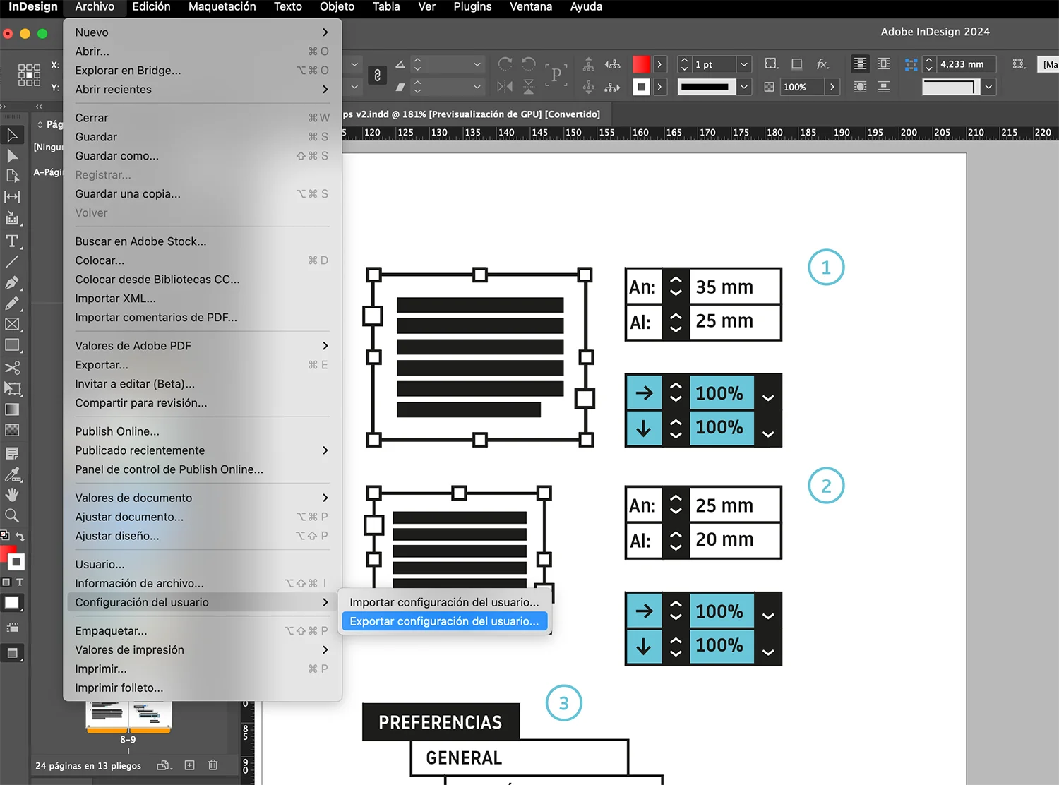 Novedades actualización InDesign CC 2024. Exportar configuración del usuario.