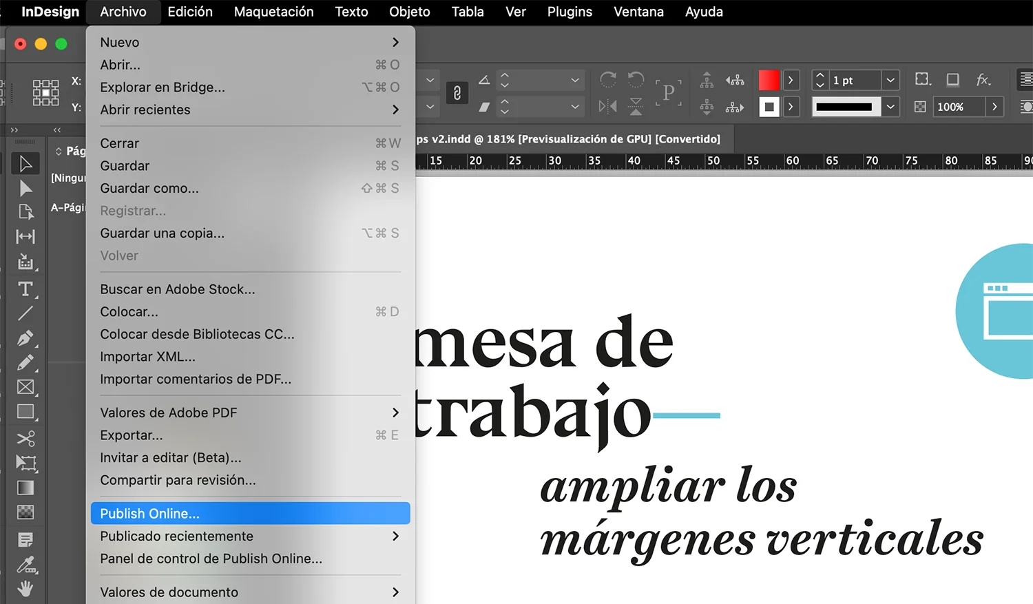Novedades actualización InDesign CC 2024. Publish online con Google analytics y contraseña, búsqueda de texto