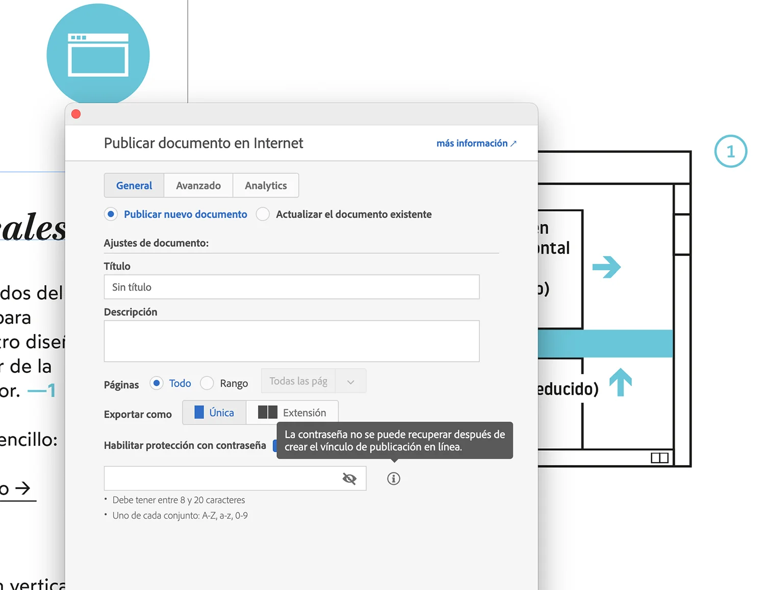 Novedades actualización InDesign CC 2024. Publish online con Google analytics y contraseña, búsqueda de texto
