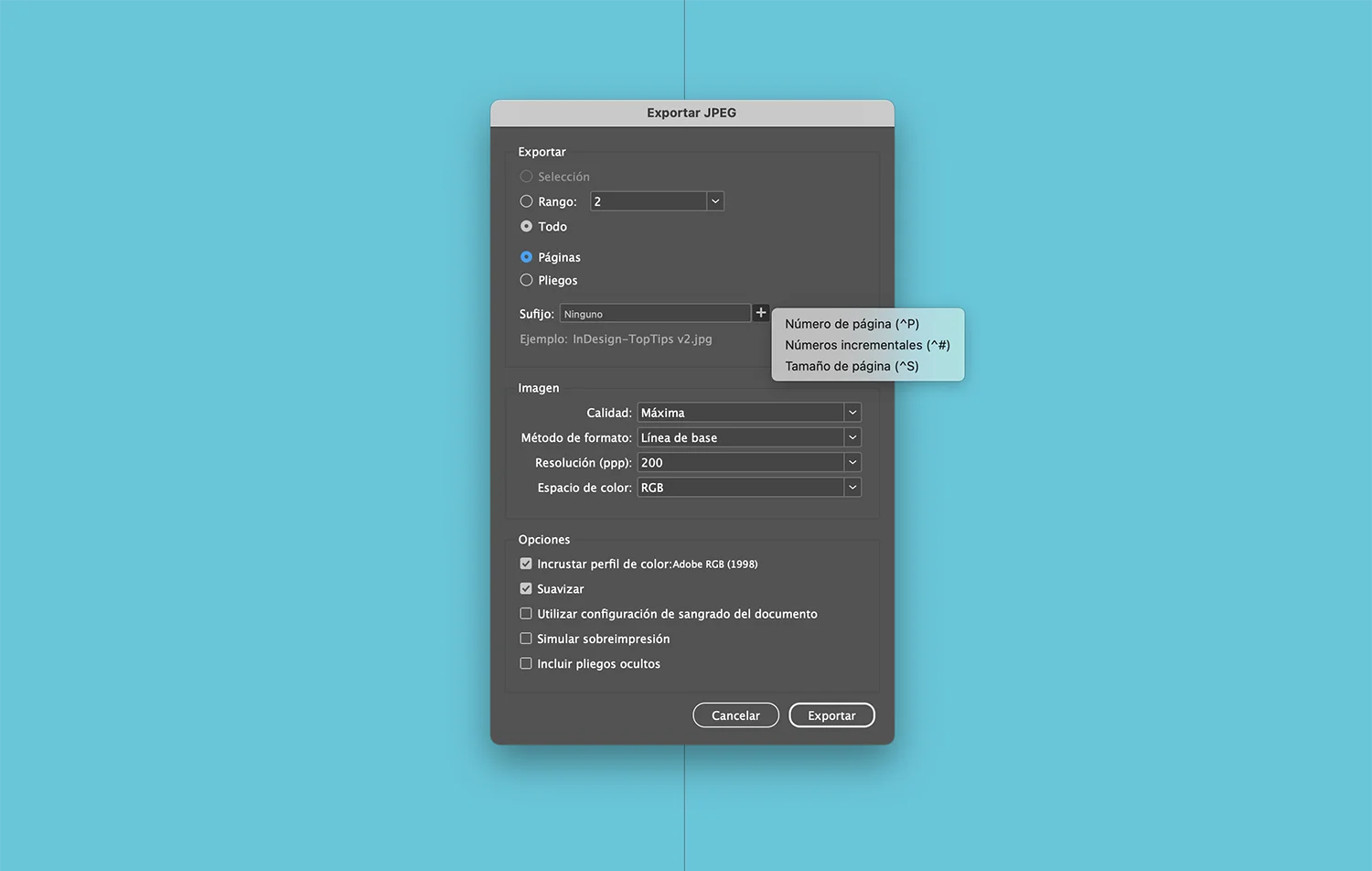 Novedades actualización InDesign CC 2024. Incluir sufijos en imágenes al exportar