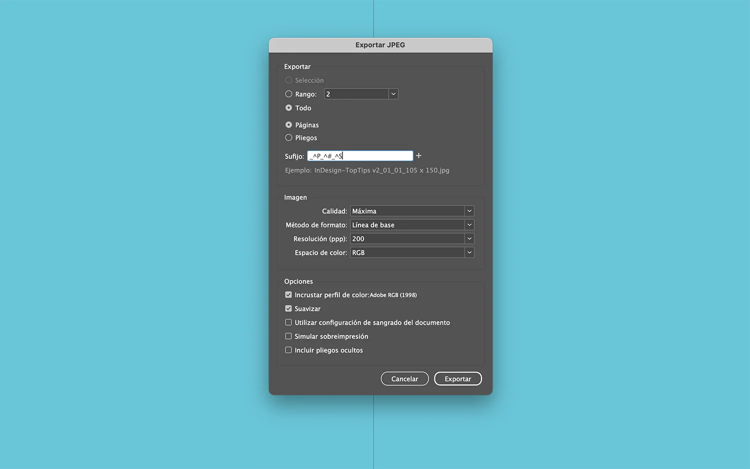 Novedades actualización InDesign CC 2024. Incluir sufijos en imágenes al exportar