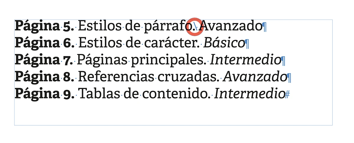 Caracter oculto Finalizar estilo anidado aquí