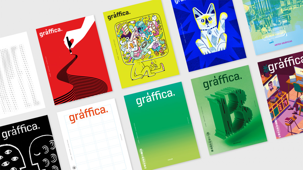 Imagen que muestra repertorio de publicaciones de Gràffica. Gràffica como medio de diseño gráfico tiene un espacio físico.